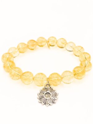 Citrine Crystal Bracelet | Silver Sunflower Charm