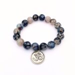 Agate Bracelet | Dragon Vein + Silver Om Charm