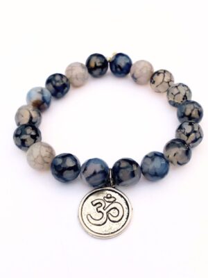 Agate Bracelet | Dragon Vein + Silver Om Charm