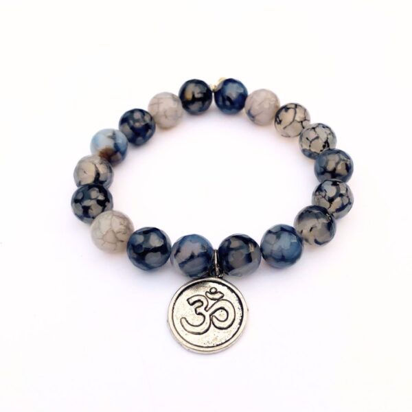 Agate Bracelet | Dragon Vein + Silver Om Charm