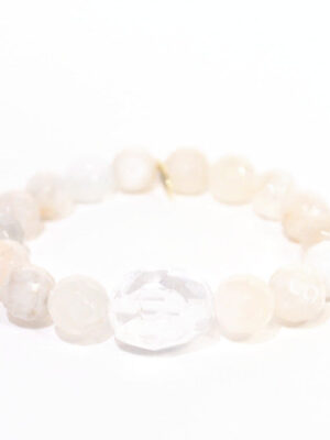 Moonstone Bead Bracelet | Cream Faceted + Clear Quartz Center Stone