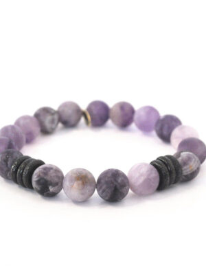 Amethyst Bead Bracelet | Matte Frost + Gunmetal Rings
