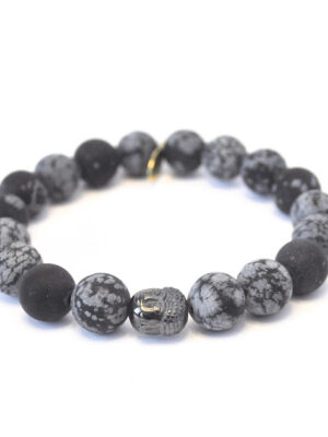 Obsidian Crystal Bracelet | Matte Black Snowflake + Buddha