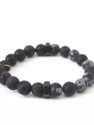 Obsidian Crystal Bracelet | Matte Snowflake with Lava + Hex Nuts