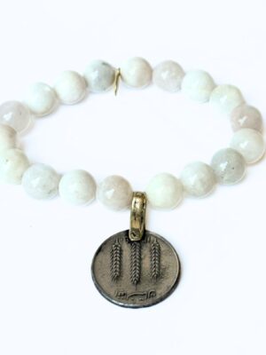 White Moonstone Crystal Bracelet | Vintage Foreign Silver Coin