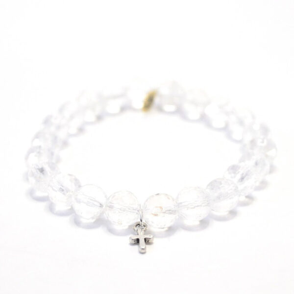 Clear Quartz Crystal Bracelet | Faceted + Silver Cross