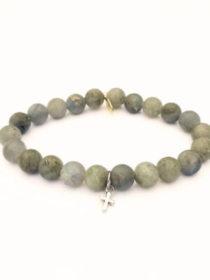 Matte Labradorite Crystal Bracelet | Silver Cross Charm