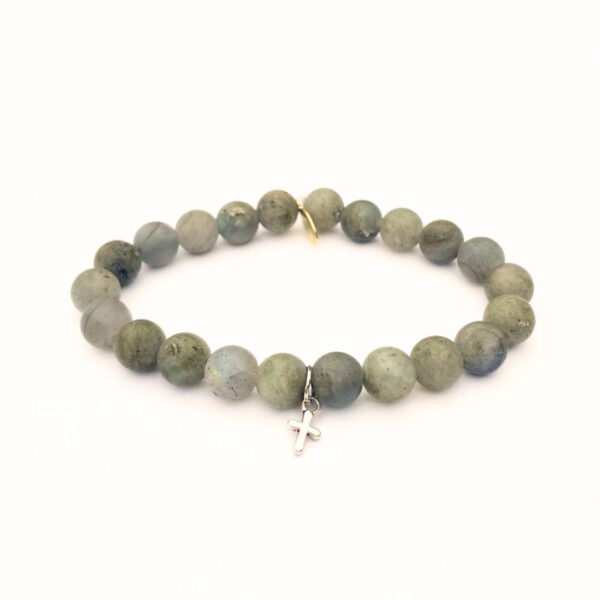 Matte Labradorite Crystal Bracelet | Silver Cross Charm