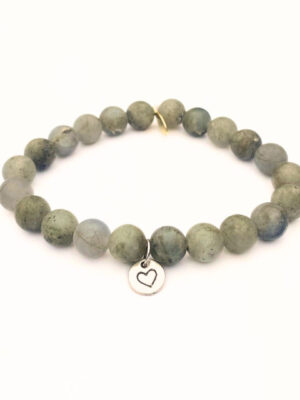 Matte Labradorite Crystal Bracelet | Silver Heart Charm
