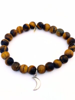 Tiger Eye Crystal Bracelet | Matte + Silver Moon Charm