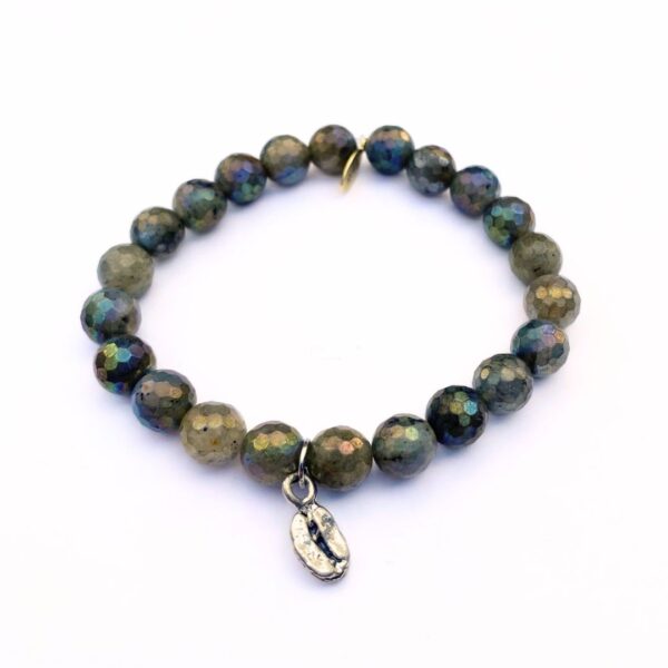 Unicorn Labradorite Crystal Bracelet | Silver Coffee Bean