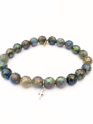 Labradorite Crystal Bracelet | Unicorn + Silver Cross