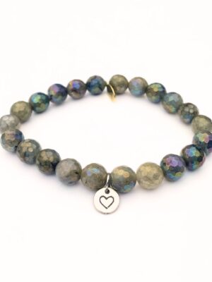 Unicorn Labradorite Crystal Bracelet | Silver Heart Charm