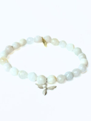 White Moonstone Bracelet | Sterling Silver Bee