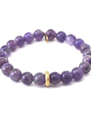 Royal Amethyst Bead Bracelet | Golden Brass Ring