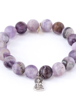 Matte Amethyst  Bracelet | Sterling Silver Buddha Charm