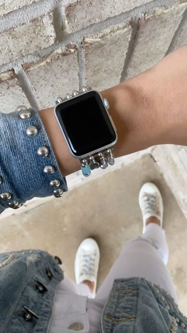 Herringbone Collection - Silver Baby Blue Apple Watch Band