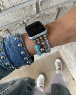 Herringbone Collection - Silver Baby Blue Apple Watch Band