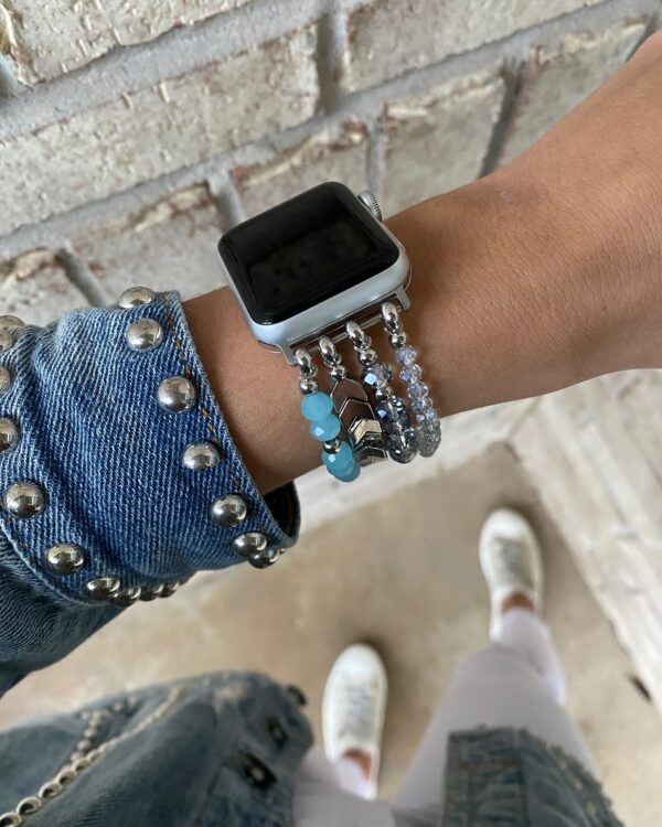 Herringbone Collection - Silver Baby Blue Apple Watch Band