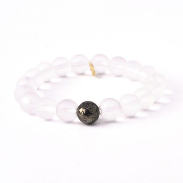 Matte Clear Quartz Crystal Bracelet | Pyrite