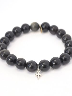 Obsidian Crystal Bracelet | Silver Cross