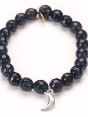 Goldstone Crystal Bracelet | Sterling Silver Moon