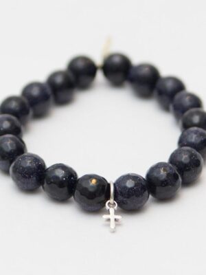 Goldstone Crystal Bracelet | Navy + Silver Cross