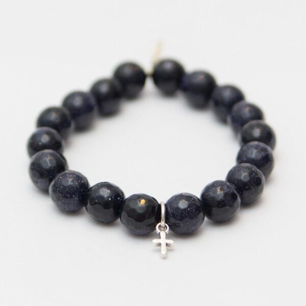 Goldstone Crystal Bracelet | Navy + Silver Cross