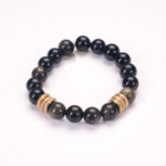 Obsidian Crystal Bracelet | Green + Gold Rings
