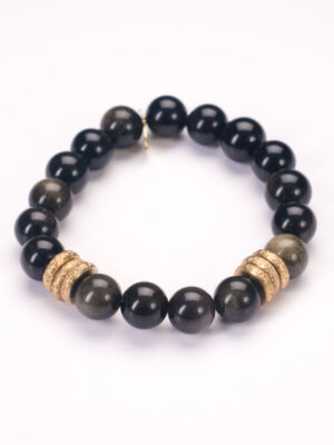 Obsidian Crystal Bracelet | Green + Gold Rings