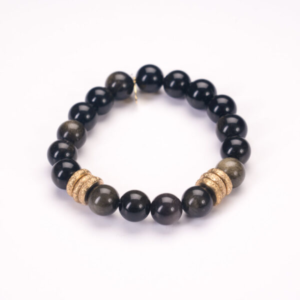Obsidian Crystal Bracelet | Green + Gold Rings