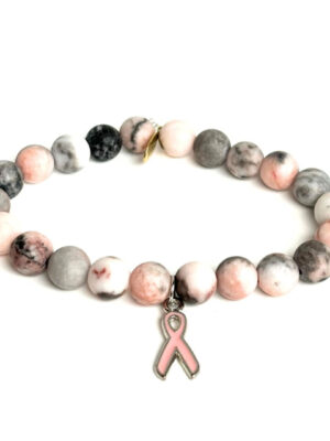 Pink Zebra Jasper Stone Bracelet | Pink Awareness Ribbon