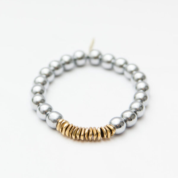 Platinum Hematite Bracelet + Vintage Brass Row